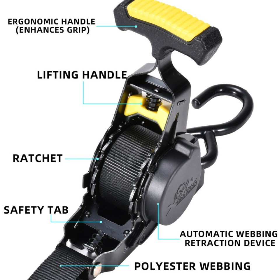 1inch X 10ft Upgraded Rubber Handle Retractable Ratchet Strap factory